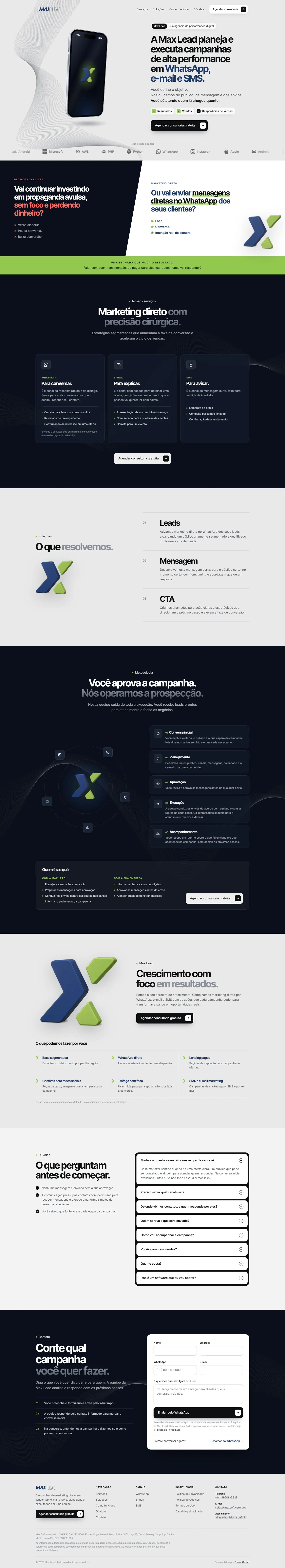Página home completa do site Max Lead, versão desktop