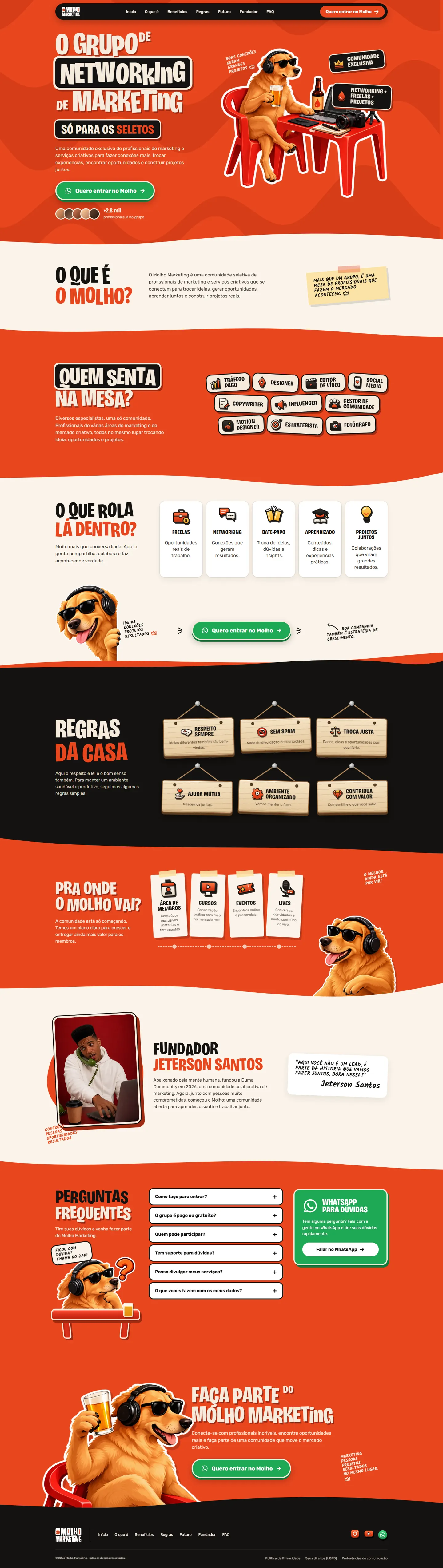 Página home completa do site O Molho, versão desktop